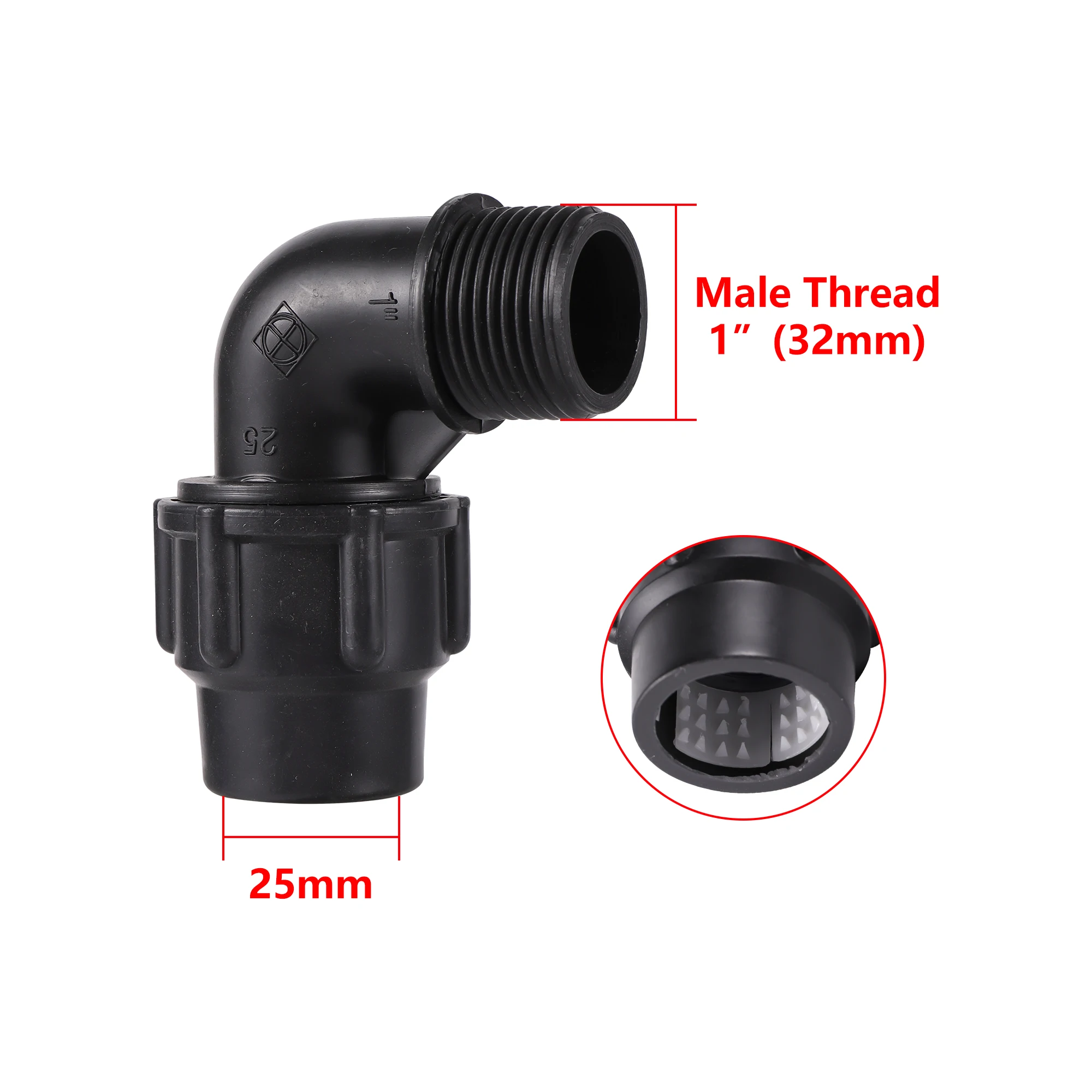 Reductor de rosca macho rápido de plástico de 25/32mm a 1 ", conexión de tubería de PVC, codo en T, accesorio de tubería de agua recta de jardín
