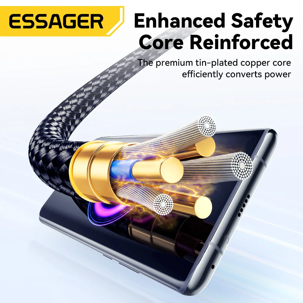 Essager 100W tipo C a tipo C Cable de datos de pantalla digital para Xiaomi Samsung PD Cable de carga rápida para Macbook iPad Cable de tableta