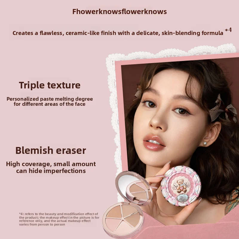 FLOR KNOWS THE SWEETIE BEAR Corrector de 4 colores Paleta iluminadora que cubre las ojeras Base de contorno de cobertura total