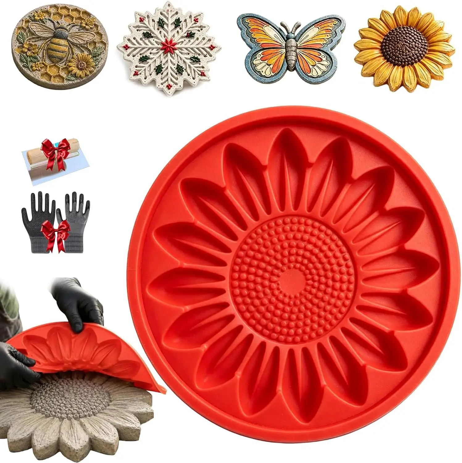 Molde Reutilizable de Concreto con Forma de Girasol para Caminos, Molde de 15.7 Pulgadas para Pavimentar Jardines, Patios y Céspedes