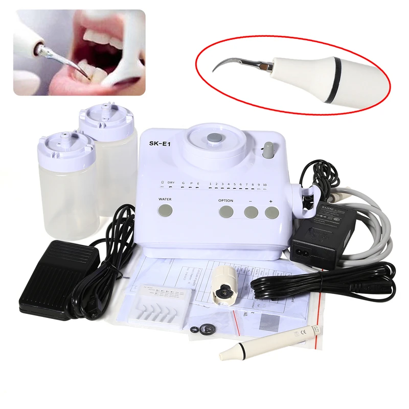 Juego de escalador piezoeléctrico ultrasónico Dental, unidad de escalador + 2 botellas + 5 puntas de escalado, limpiador Dental para EMS