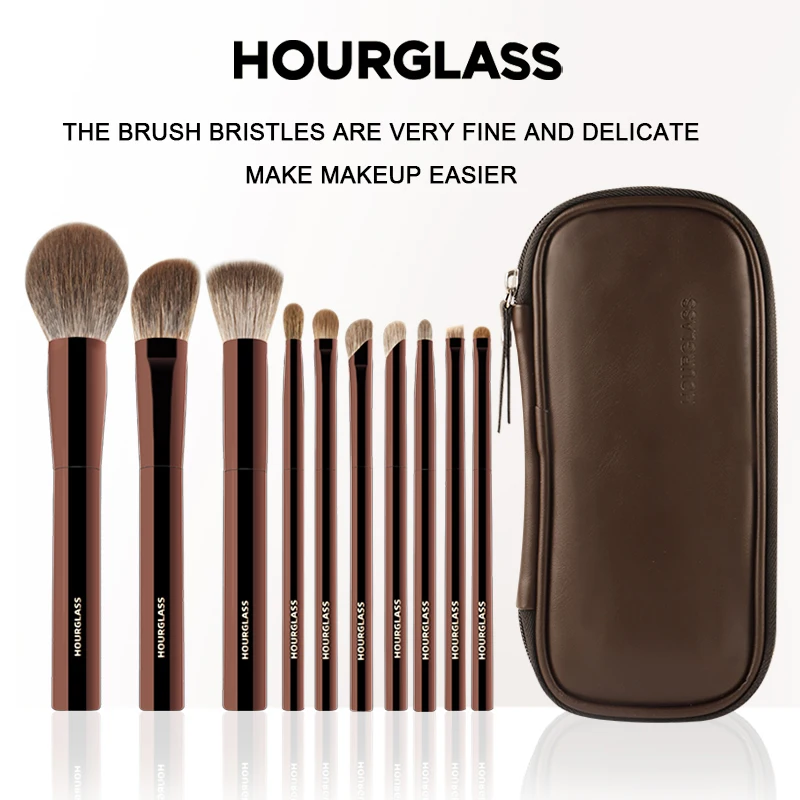 Juego de brochas de maquillaje de reloj de arena, 10 sombras de ojos suaves y prácticas, corrector, estuco, brochas de maquillaje facial para el cuidado