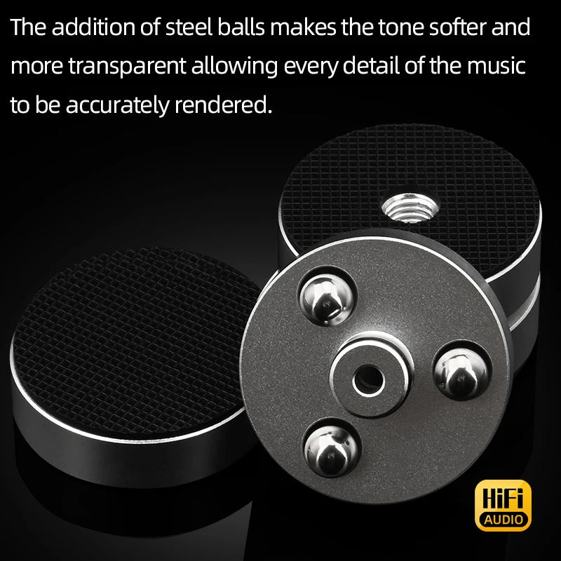 Altavoz HiFi con absorción de impacto, punta de aleación de aluminio, bola de acero, amortiguador antigolpes, soporte para pies, 4 Uds.