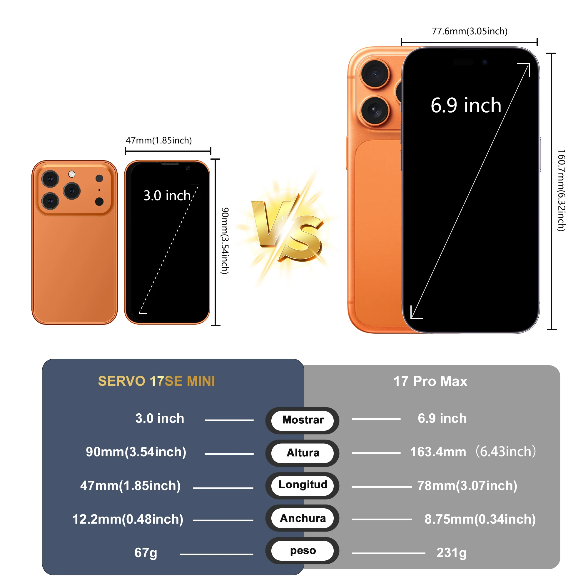 SERVO 17SE MINI 3G pequeño teléfono inteligente sistema Android Play Store 2GB + 16GB WhatsAPP GPS WiFi tarjeta SIM Dual 3,0 "pequeño teléfono móvil inteligente