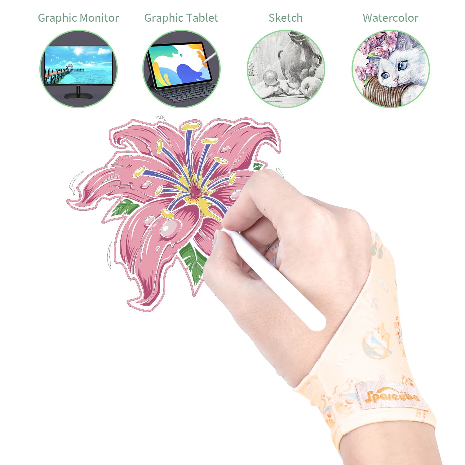 Guante de Dos Dedos para iPad/Tableta Gráfica HUION/WACOM/XP-PEN, Guante Antitranspirante para Dibujar, Pintar y Estudiar Arte