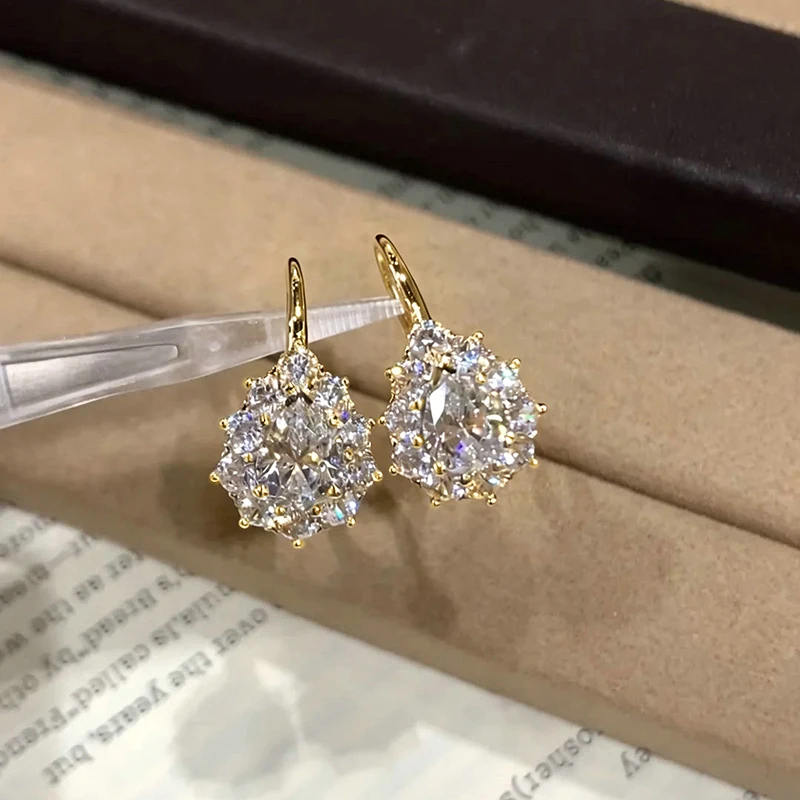 Pendientes de aro de moissanita con corte de pera de 6x8 mm brillantes Lnngy para mujer, pendientes en forma de U rellenos de oro de 14 quilates, regalo de joyería de tendencia 2026