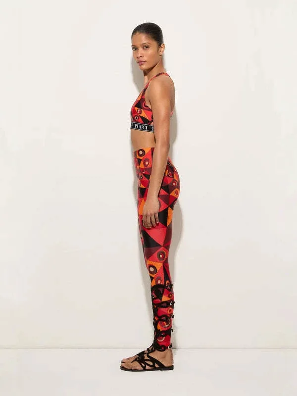 Conjunto de Dos Piezas con Estampado Abstracto de Triángulos y Círculos para Mujer, Top Corto sin Mangas y Pantalones Largos, Ropa Deportiva Sexy para Club