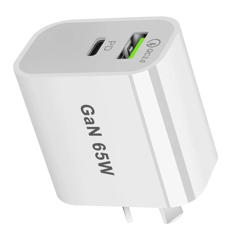 Cargador USB tipo C, adaptador de corriente con 2 puertos, 65W, PD 3,0 GaN, Compatible con iPhone 13, USB, ru/AU/EU/US