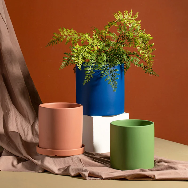 Maceta de cerámica de estilo nórdico para plantas, maceta cilíndrica con agujero, decoración de jardín