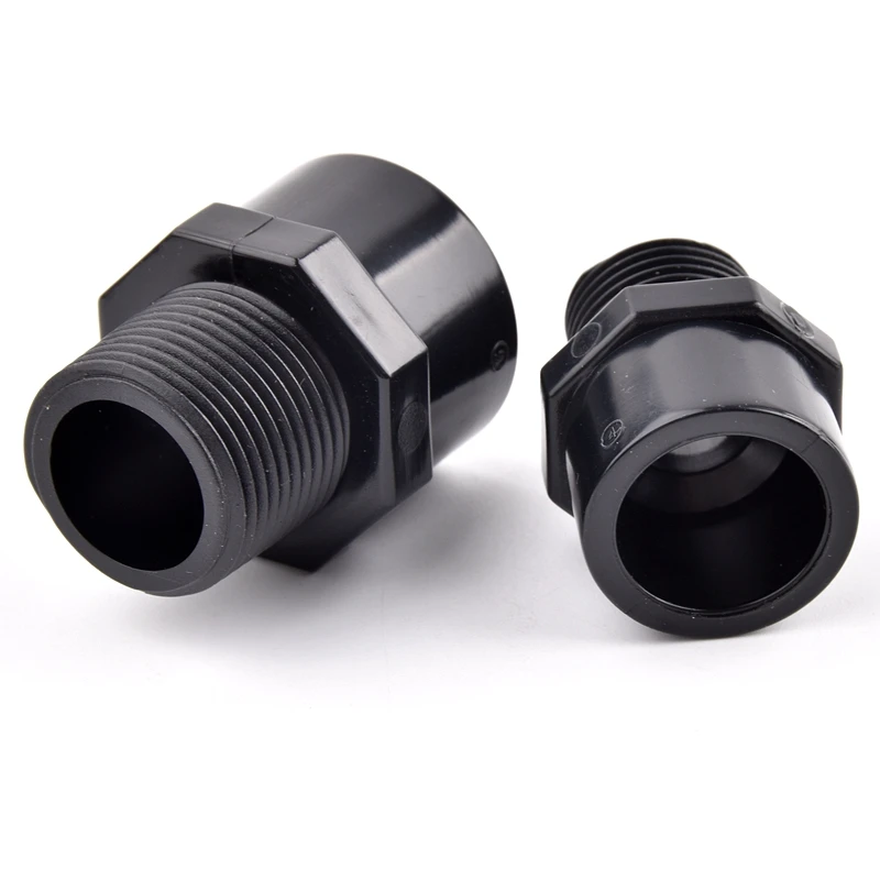 Conector directo de PVC negro, rosca macho/hembra de 1/2 "3/4" 1 "a 20/25/32mm, accesorios de junta recta para tubería de agua de riego de jardín