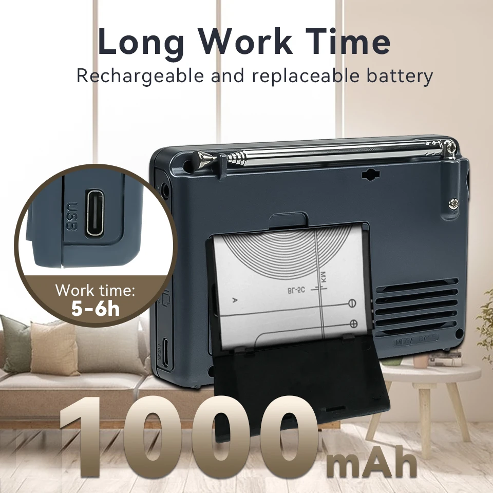 Radio RETEKESS V115 FM AM SW, Radios Portátiles Recargables, Múltiples Bandas, Grabadora USB, Altavoz para Personas Mayores TX32