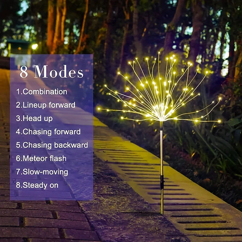 1 paquete de luces solares para jardín con forma de fuegos artificiales, luces solares IP65 para jardín, luces de hadas para patio, jardín, decoración de iluminación navideña