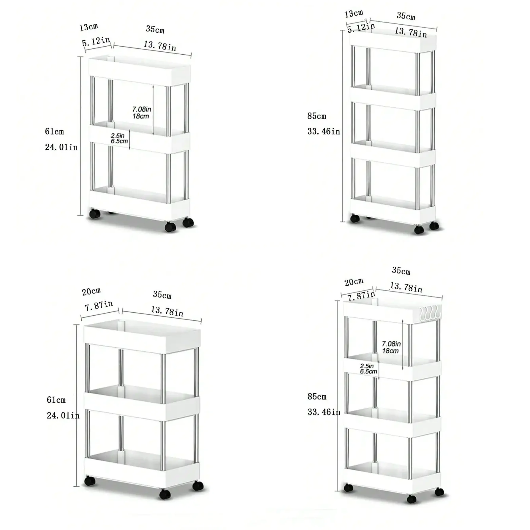Estante de almacenamiento con huecos móviles de 3/4 niveles, carrito de utilidad rodante, estante de almacenamiento, cocina, baño, organizador deslizante delgado, estante para sala de estar