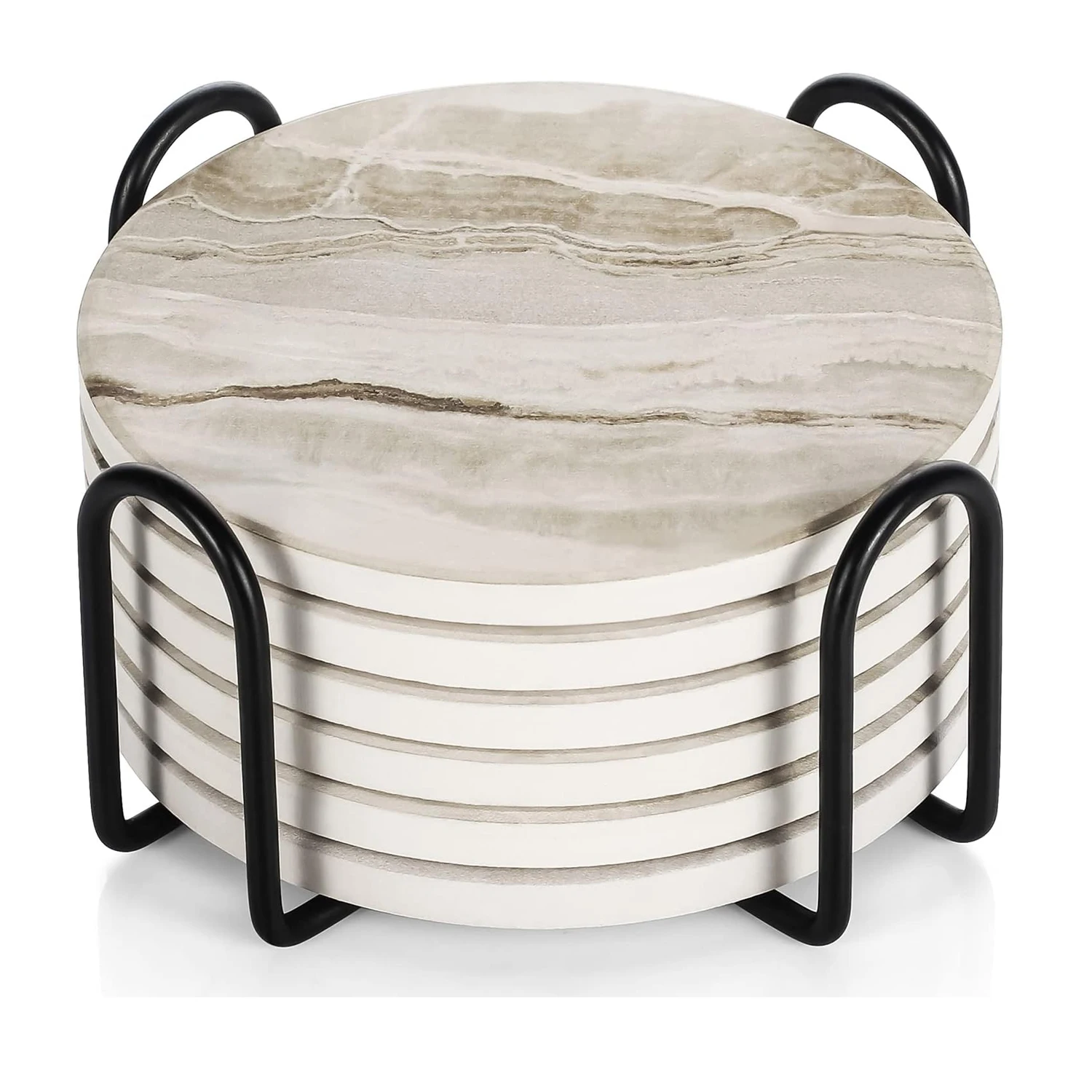 Juego de 6 posavasos para bebidas con soporte, estilo mármol, posavasos de cerámica para protección de escritorio