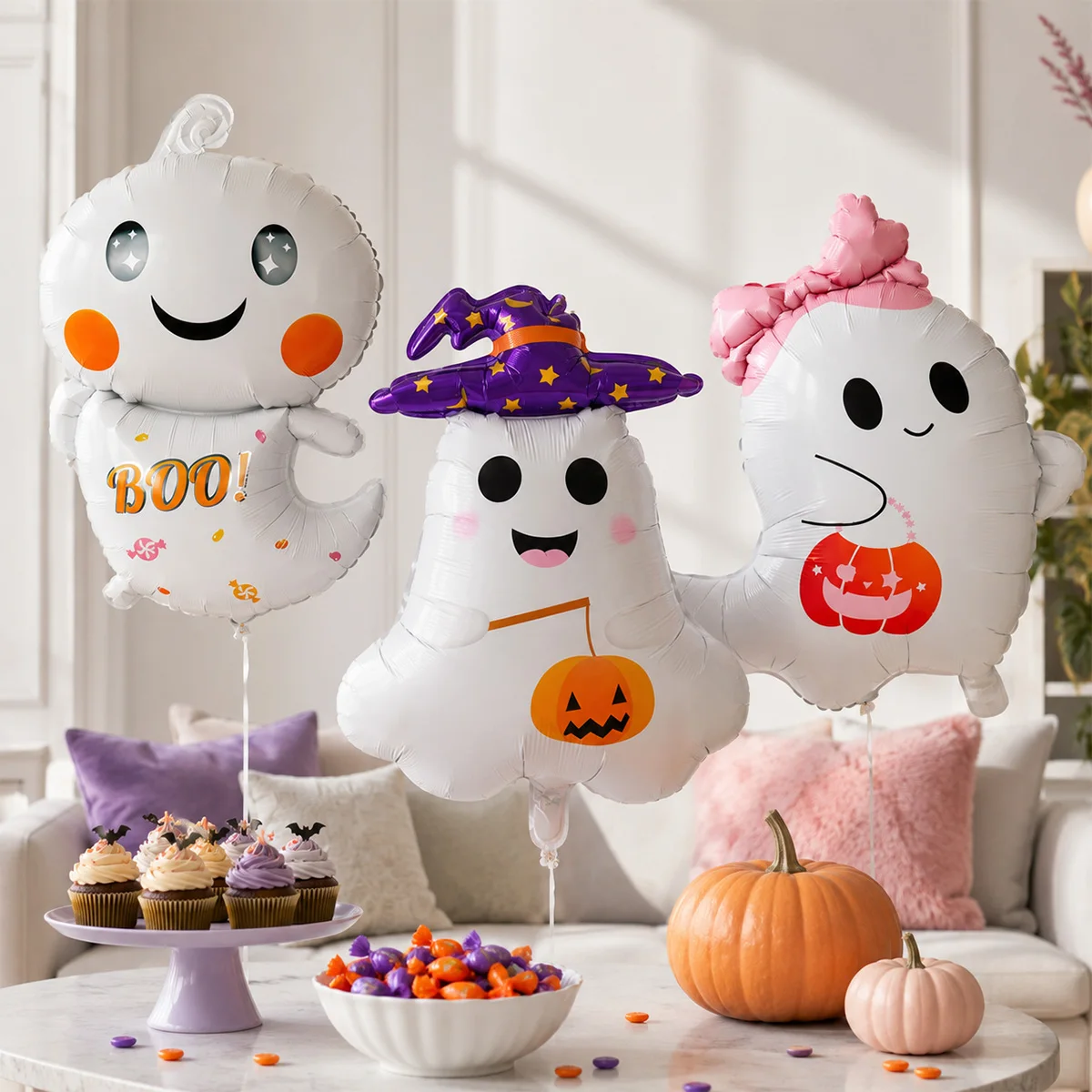 Set de 3 o 6 globos de Halloween con forma de fantasma, ideal para Halloween, cumpleaños y fiestas divertidas.