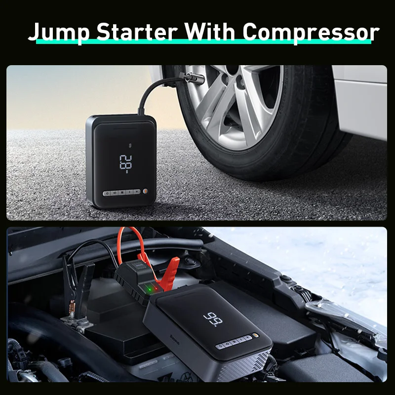 Baseus 2 en 1 arrancador de batería de coche banco de energía compresor de aire bomba infladora 1000A estación de energía portátil refuerzo de cargador de batería de coche