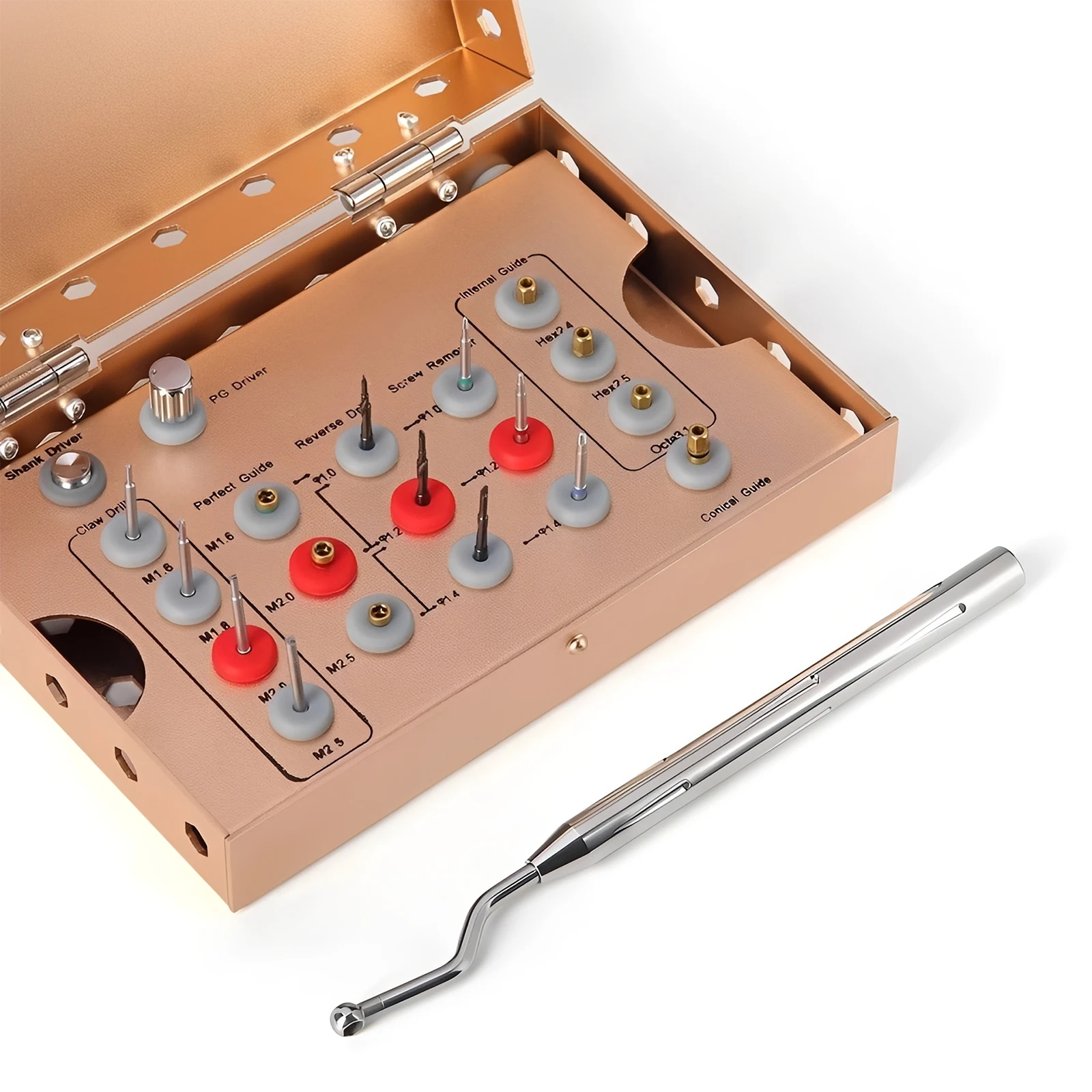 Kit de eliminación de implante Dental Universal, tornillos de acero inoxidable, caja dorada/plástica, extracto de tornillos rotos
