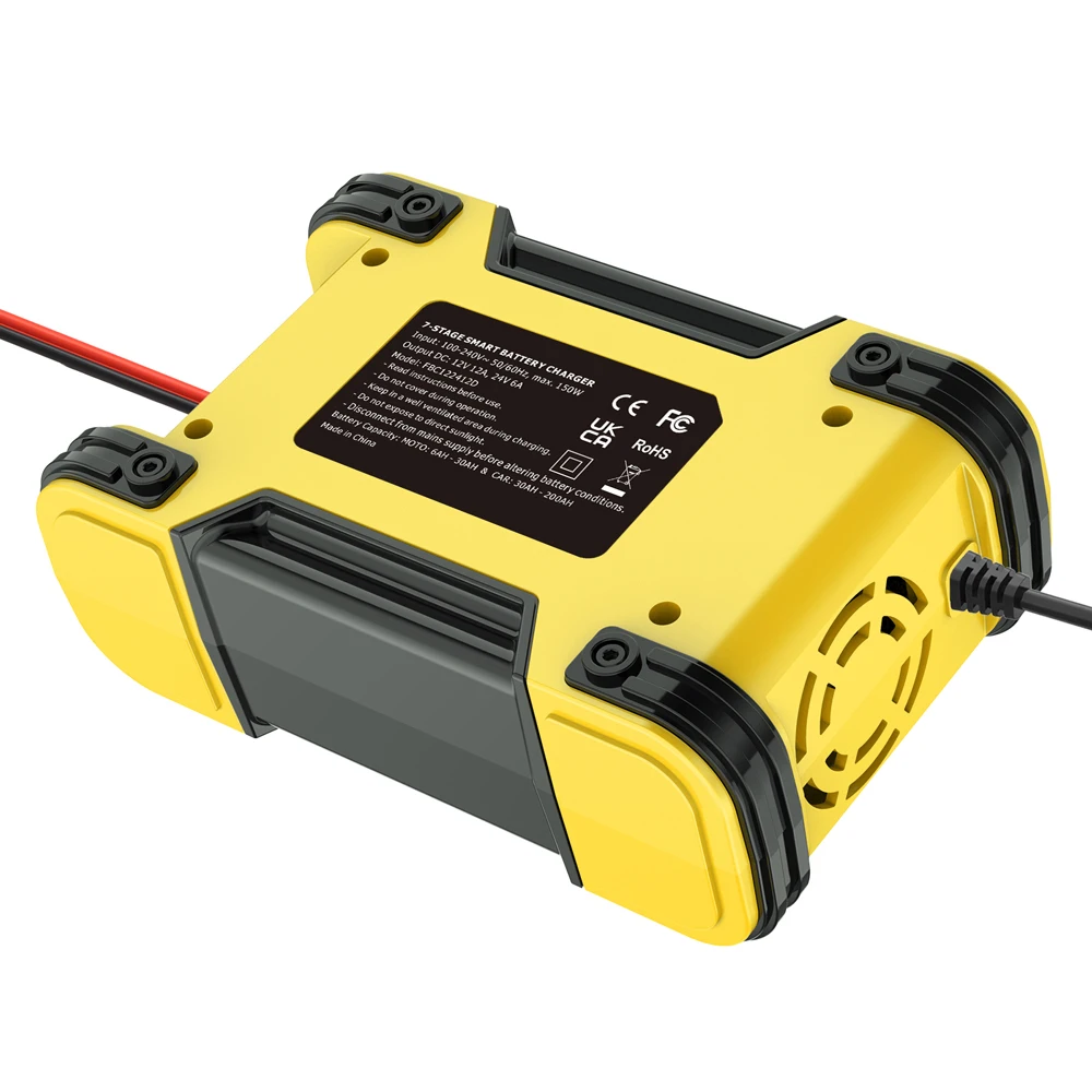Foxsur-cargador de batería de coche completamente automático, 12V, 12A, pantalla Digital, cargadores de reparación de pulso de potencia, ácido de plomo seco y húmedo
