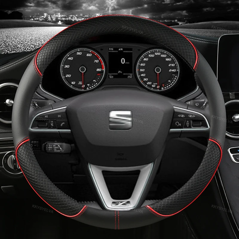 Protector para volante de coche de cuero de microfibra, antideslizante, 38cm, para Seat Tarraco Arona Ateca Ibiza Toledo Mii Leon Arosa Exeo ST FR