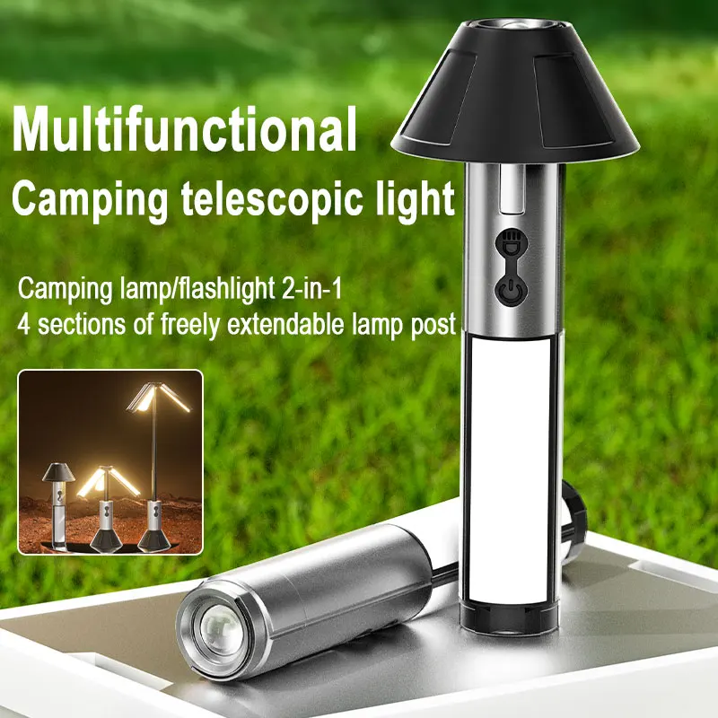 Linterna LED telescópica portátil, reflector plegable recargable para reparación de automóviles al aire libre, iluminación para tienda de campaña