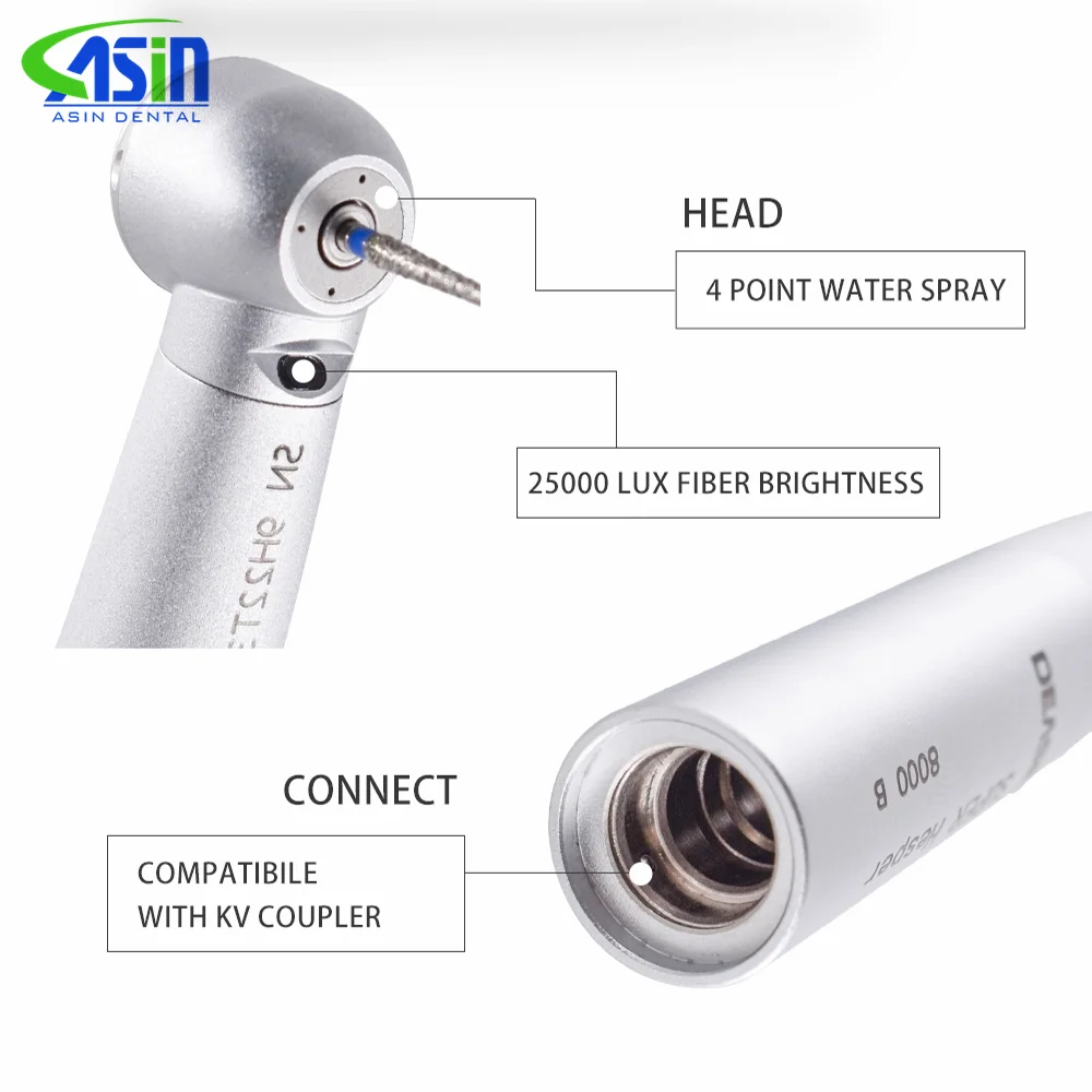 Pieza de mano de fibra óptica Dental 8000B, cabezal de torsión, turbina de aire, rodamiento de cerámica, herramienta de dentista Compatible con conectores KAVO de 6 orificios