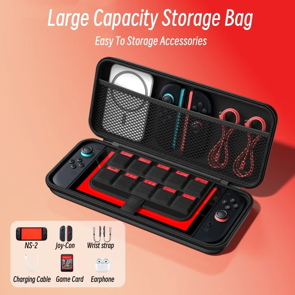 Estuche rígido compatible con Switch 2, bolsa de almacenamiento portátil para viajes, gran capacidad con 10 ranuras para tarjetas