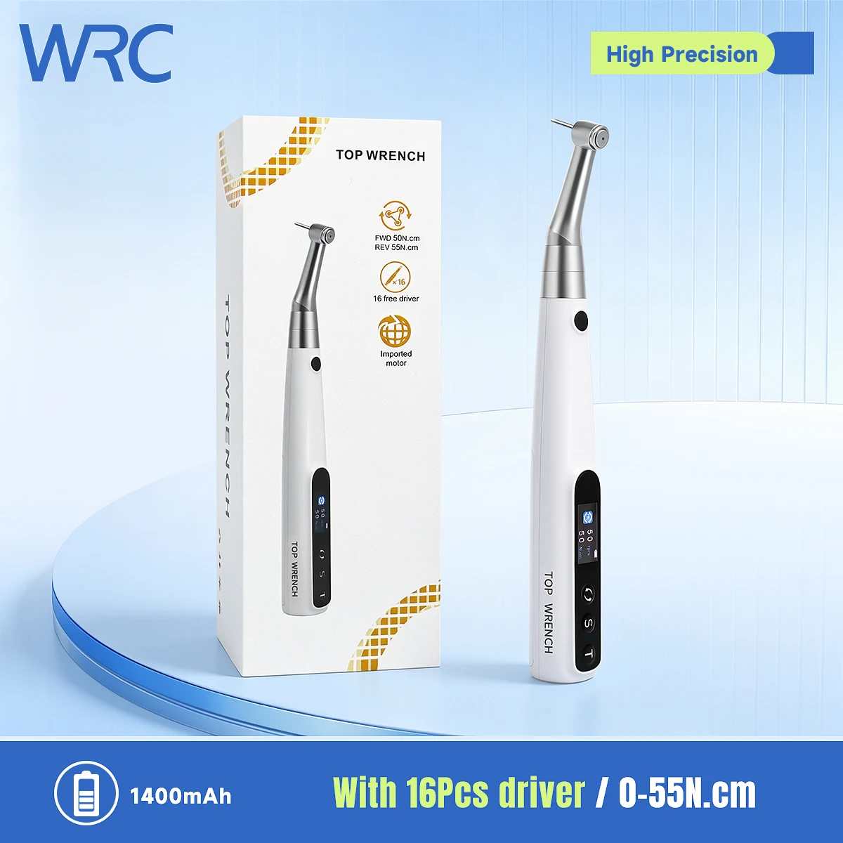 Llave Dinamométrica Eléctrica Inalámbrica para Implantes Dentales 360 °   Contraángulo Rotatorio Autoclavable 10-50N.cm con Pantalla TFT y 16 Puntas de Atornillado