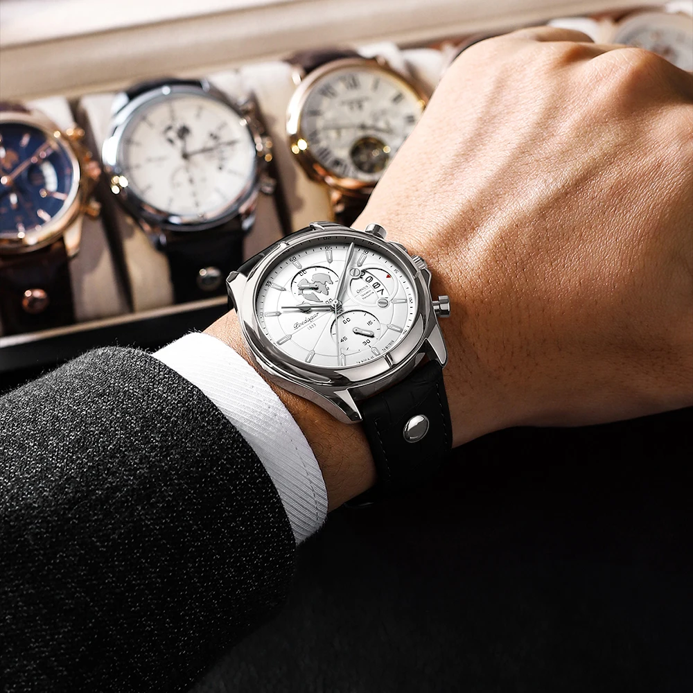 Reloj de pulsera POEDAGAR de lujo para hombre, cronógrafo con fecha, Reloj de cuero resistente al agua para hombre, relojes de cuarzo informales para hombre, Reloj deportivo para hombre