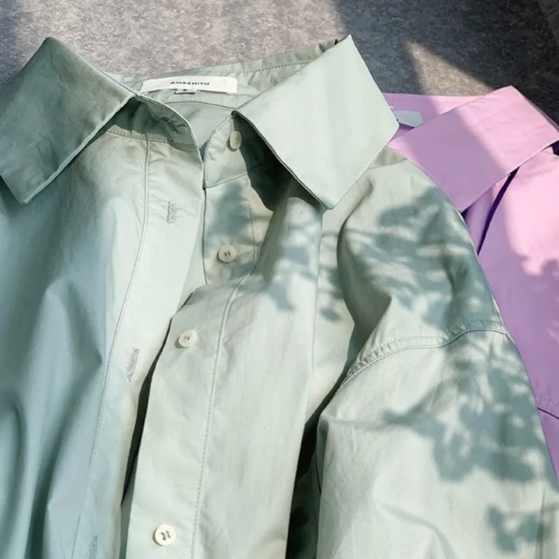 Camisa básica holgada de algodón 100% de Color sólido para mujer, cárdigan elegante de oficina para mujer, cárdigan con cuello de solapa, camisas de manga larga 2026