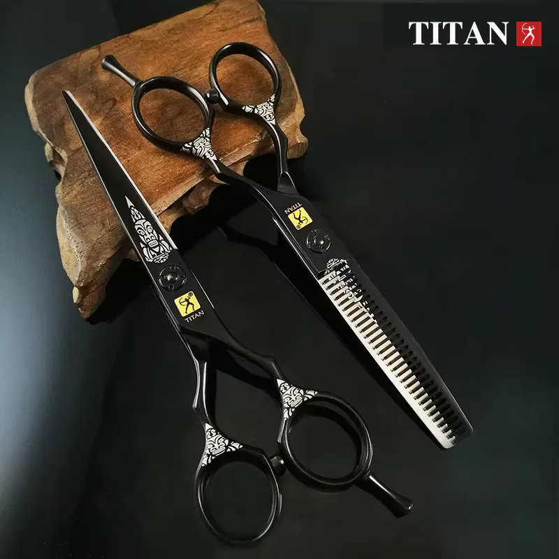 Tijeras de Peluquería TITAN para Adelgazar y Cortar el Cabello, Tijeras de Barbero de Acero Japonés de 5.5 y 6.0 Pulgadas