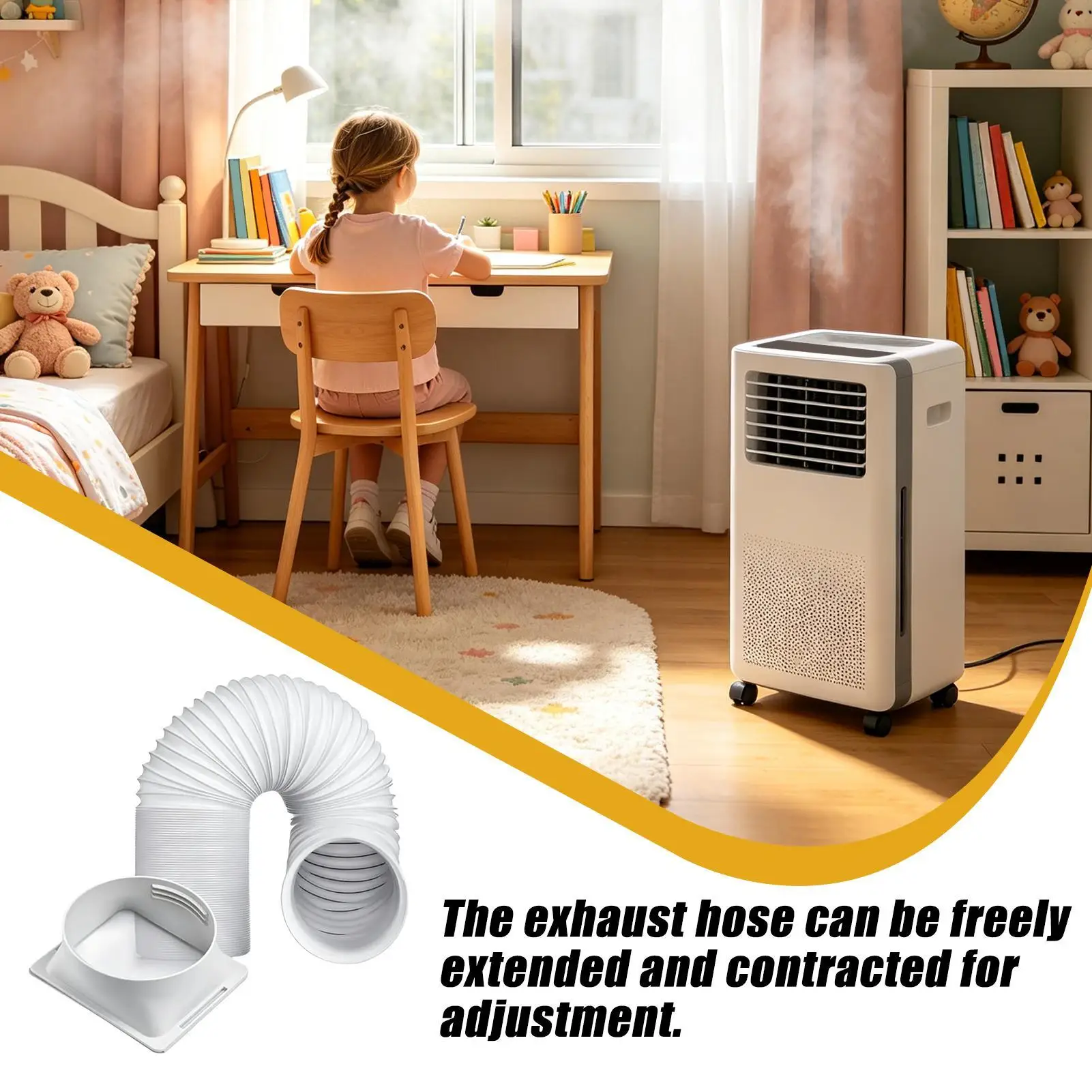 Manguera de escape portátil para aire acondicionado con conector cuadrado, longitud ajustable de 1.5-3 m, manguera de ventilación para ventana, tubo universal para aire acondicionado