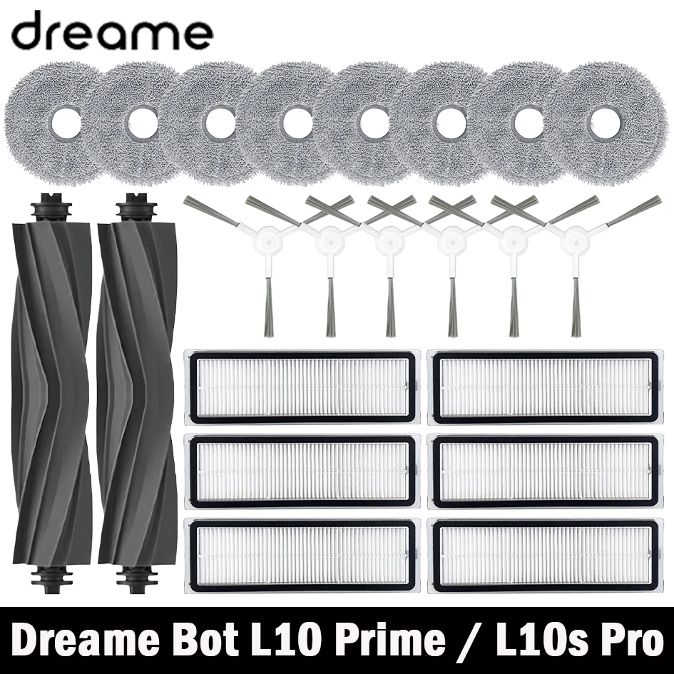 Repuestos y Accesorios para Dreame Bot L10 Prime / L10s Pro / L10 Pro: Cepillo Principal, Cepillo Lateral, Filtro HEPA, Paño de Limpieza