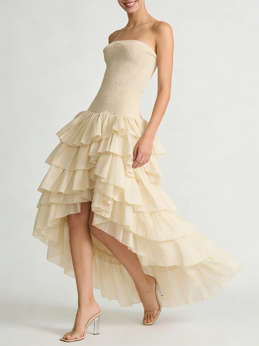Vestidos Elegantes TWOTWINSTYLE para Mujer, Diseño Sólido e Irregular, Sin Tirantes, Sin Mangas, Cintura Alta, Corte Entallado, Vestido Largo con Abertura, Moda Femenina