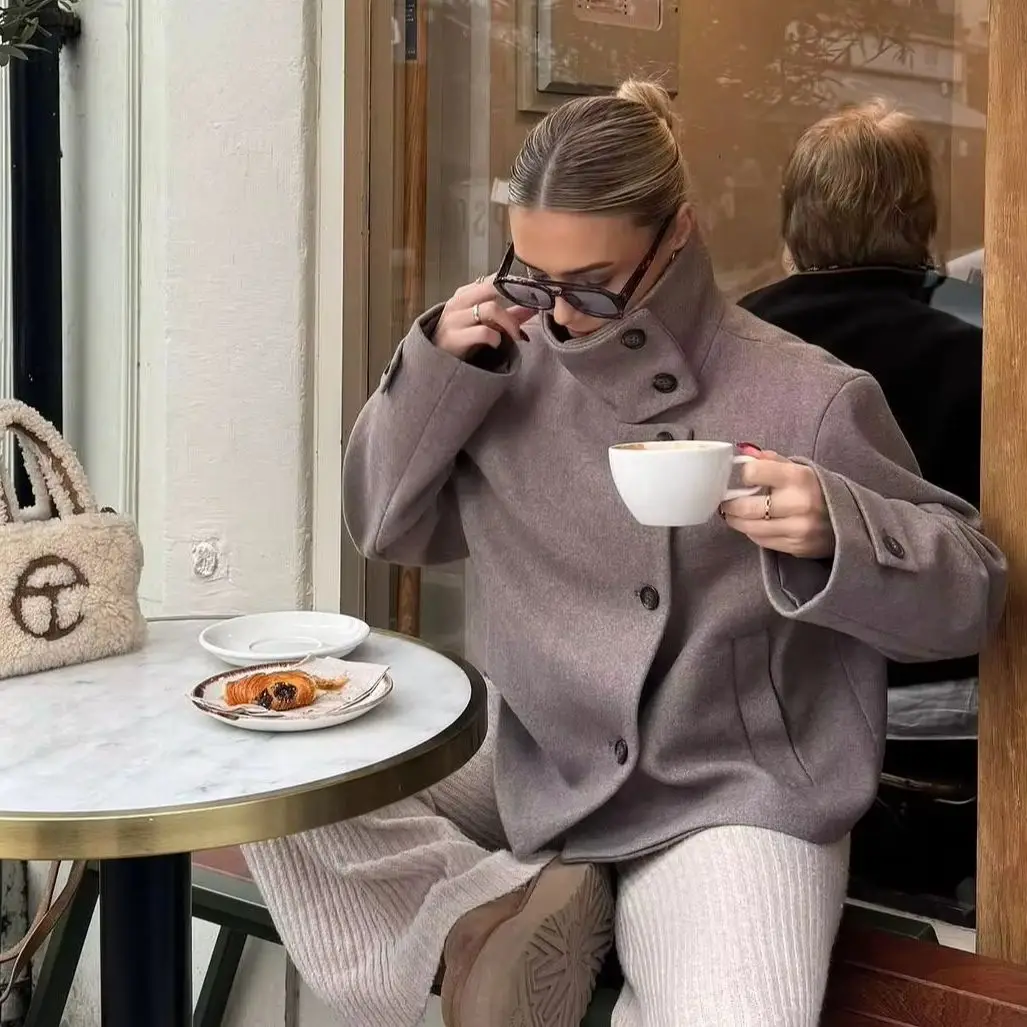 Chaquetas gruesas de cuello alto para mujer, ideales para otoño e invierno. Abrigos largos de manga larga, de corte holgado y con un solo botón, para mujer. Prendas de abrigo cortas para mujer.
