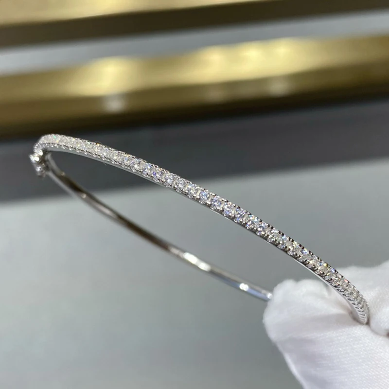 Joyería de plata de ley 925 pura de marca de calidad para mujer, brazalete de oro, brazalete de diamantes móvil, joyería de boda alrededor del remache, brazalete de 6cm