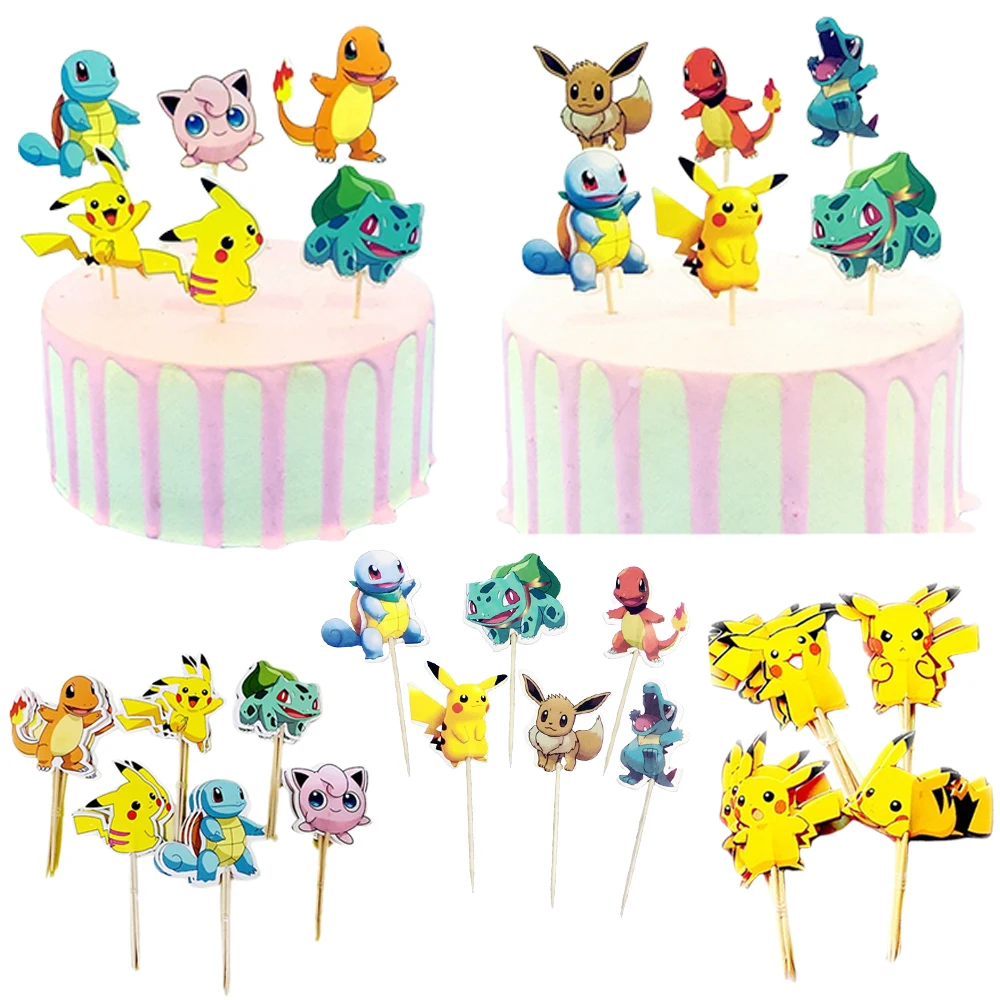 24 piezas/bolsa, Adorno para Pastel de Elfo, Figura de Anime Charizard, Inserto para Pastel, Kawaii, Decoración para Fiesta de Cumpleaños Infantil, Juguetes