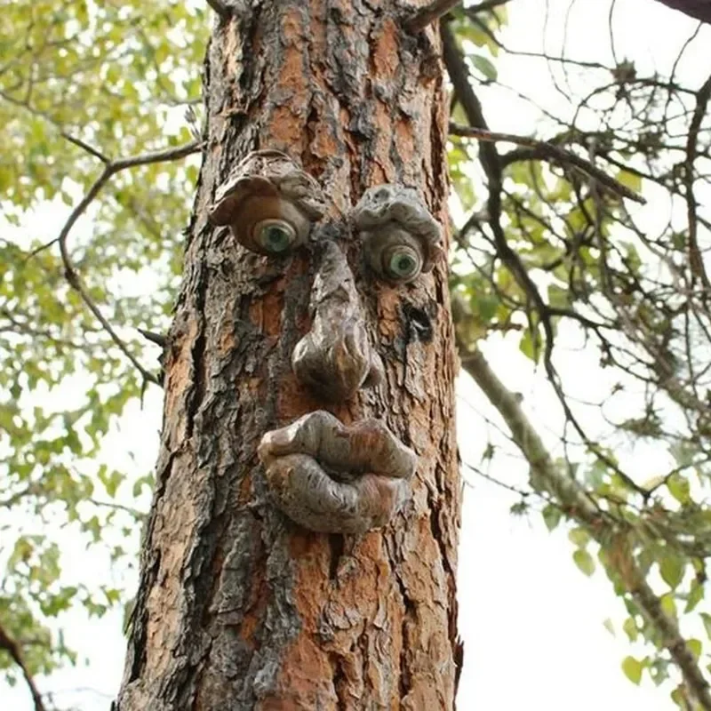 Estatuas de cara de árbol al aire libre, abrazador de árbol de anciano, corteza, decoración de cara de fantasma, arte divertido para patio, decoración de árbol, accesorios creativos para jardín al aire libre