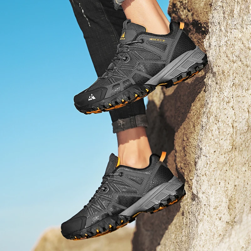 HIKEUP, zapatos de senderismo para hombre, zapatos de escalada de tela de malla, zapatillas de Trekking al aire libre para hombre, suela de goma, salida de fábrica