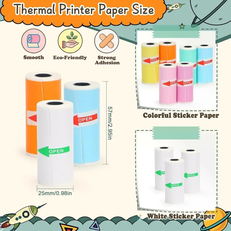 Papel adhesivo para Mini impresora, rollos de papel térmico para T02/M02 y Mini impresora, papel autoadhesivo de Color liso 25X57mm Paperang