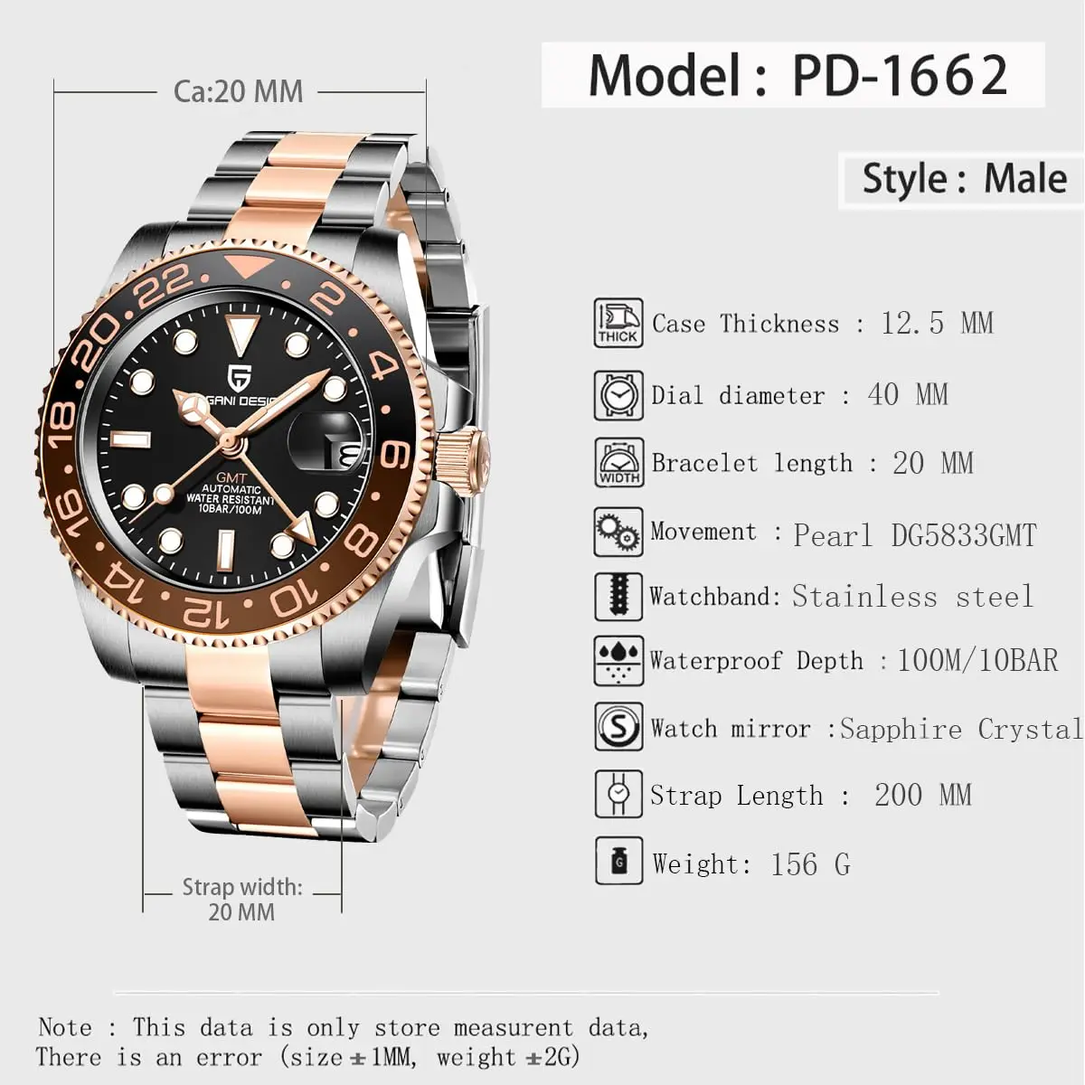 Nuevo Reloj Automático PAGANI DESIGN GMT 1662 de 40 mm, Reloj de Pulsera para Hombre, Marca de Primera Calidad, Resistente al Agua hasta 100 m, Relojes Mecánicos para Hombre