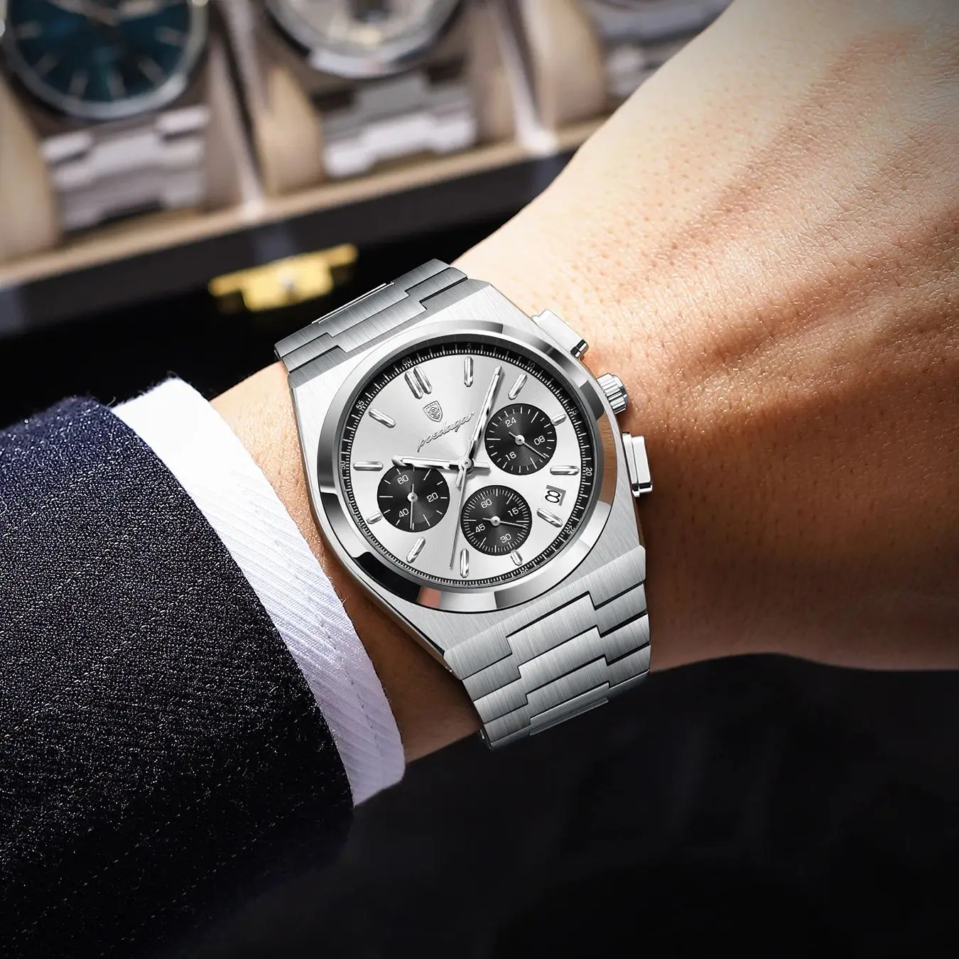 Reloj POEDAGAR para Hombre de Negocios, Cronógrafo, Fecha, Acero Inoxidable, Clásico, Resistente al Agua, Luminoso, de Cuarzo