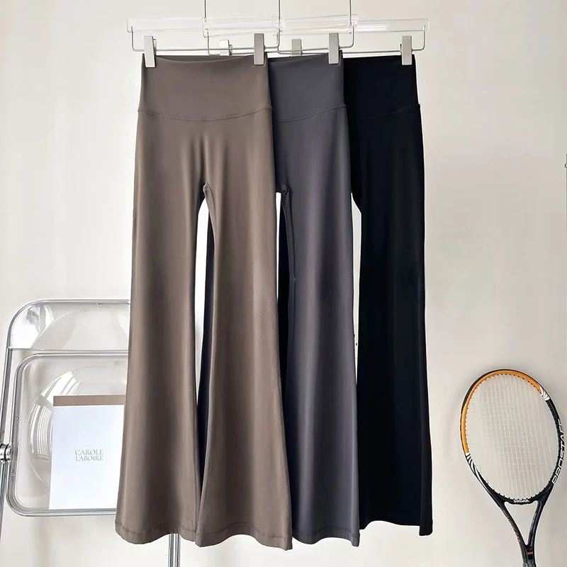 Pantalones acampanados de cintura alta para mujer, cintura elástica, levantamiento de cadera, sartén de yoga informal para ejercicio en todas las estaciones y uso al aire libre