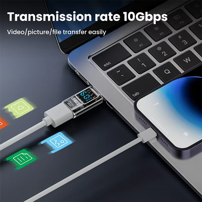Adaptador de pantalla Digital USB 3,2, convertidor USB macho a USB hembra de 10Gbps, adaptador USB C de transferencia de datos de carga rápida para PC y portátil