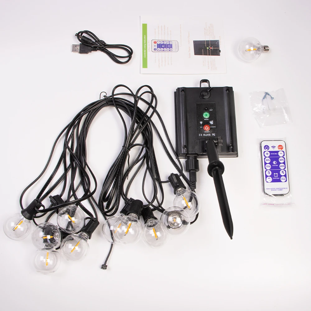 Guirnaldas de luces alimentadas por energía Solar para exteriores, 12M, 30 LEDS, G40, luces colgantes de globo impermeables con energía Solar y USB, inastillables