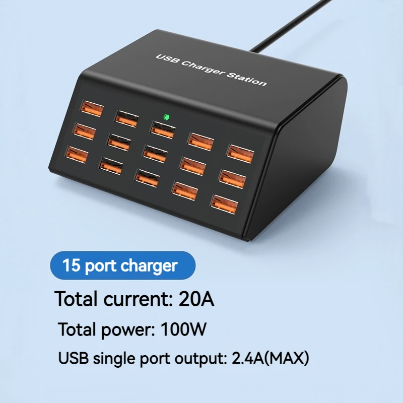 Cargador USB Universal de escritorio de 100W, estación de carga rápida USB de 15 puertos para Ipad Iphone 15 14 13 12 Pro Max Samsung S24 Tablet