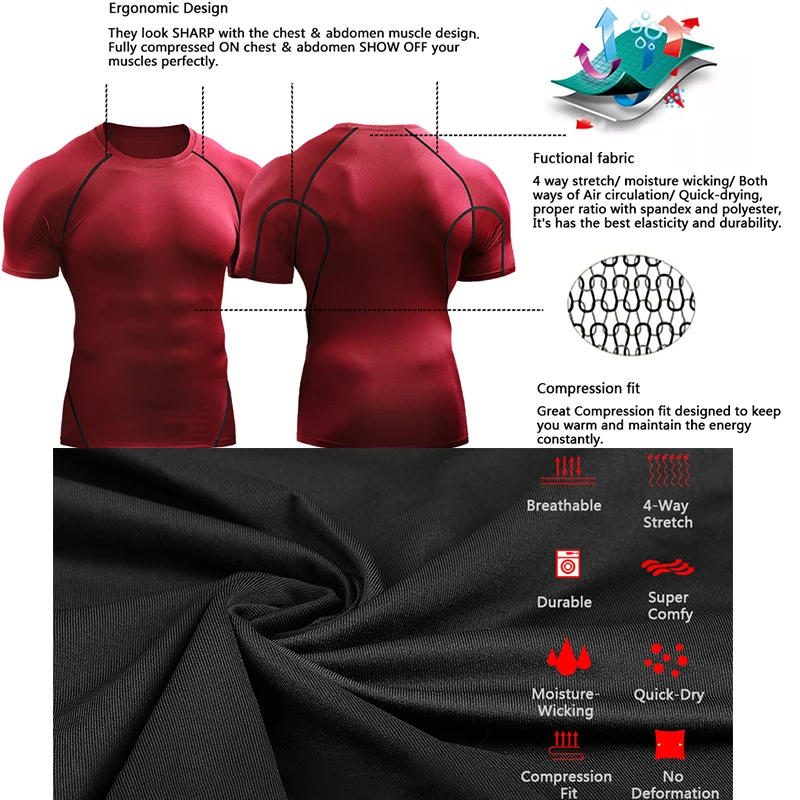 Camiseta de Compresión 2026 para Hombre, Ropa Deportiva de Verano, Camiseta para Correr, Elástica, de Secado Rápido, Camisetas Deportivas, Camisetas para Gimnasio y Entrenamiento