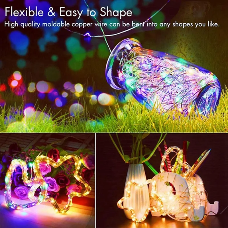 Paquete de 20 luces de hadas, 20LED, 2M, alambre de cobre plateado, alimentado por batería, decoraciones para boda, fiesta, decoración de Navidad