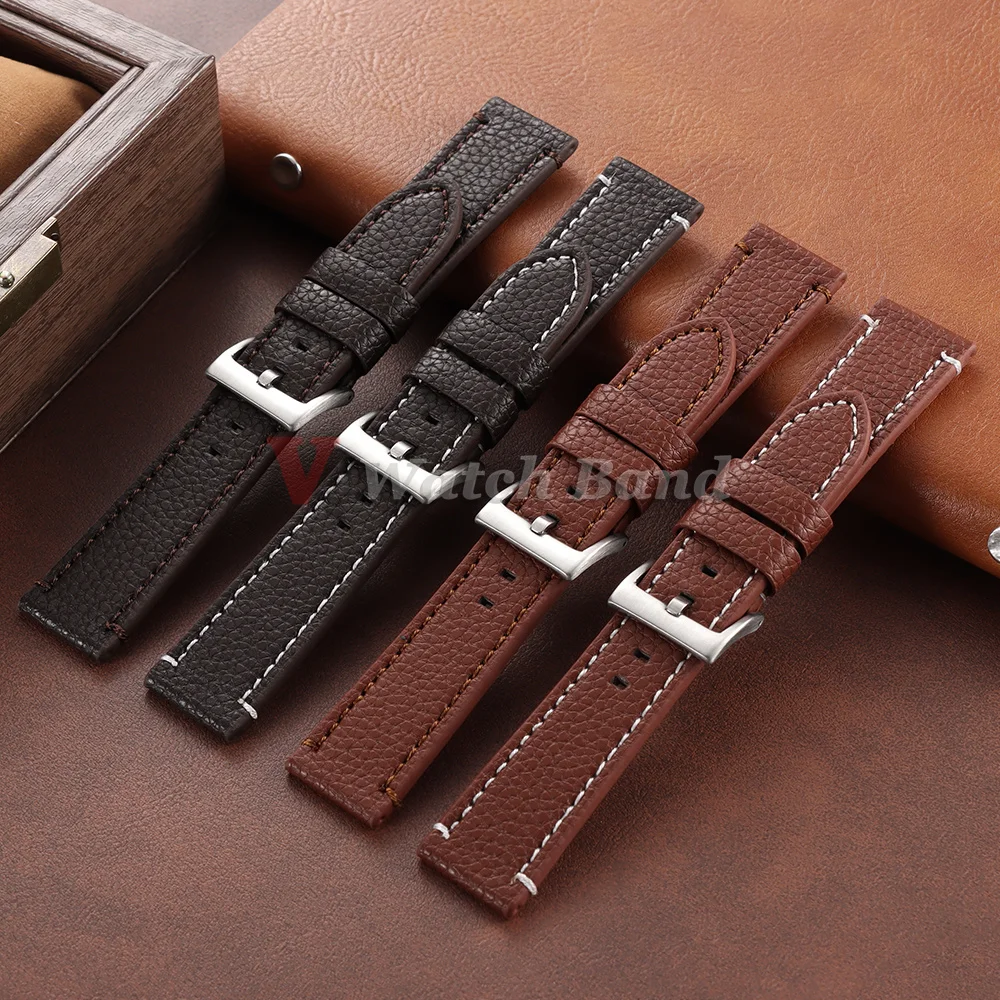 Correas de reloj de piel de becerro auténtica de 18mm, 20mm, 22mm y 24mm, correa marrón universal para hombres y mujeres, correas de repuesto para reloj con hebilla de metal