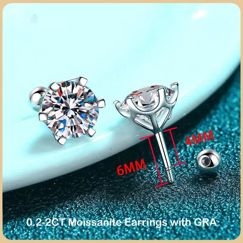 BIJOX STORY-pendientes de tuerca de moissanita para mujer, Color D, Plata de Ley 925, 6 puntas de diamante, joyería fina para boda