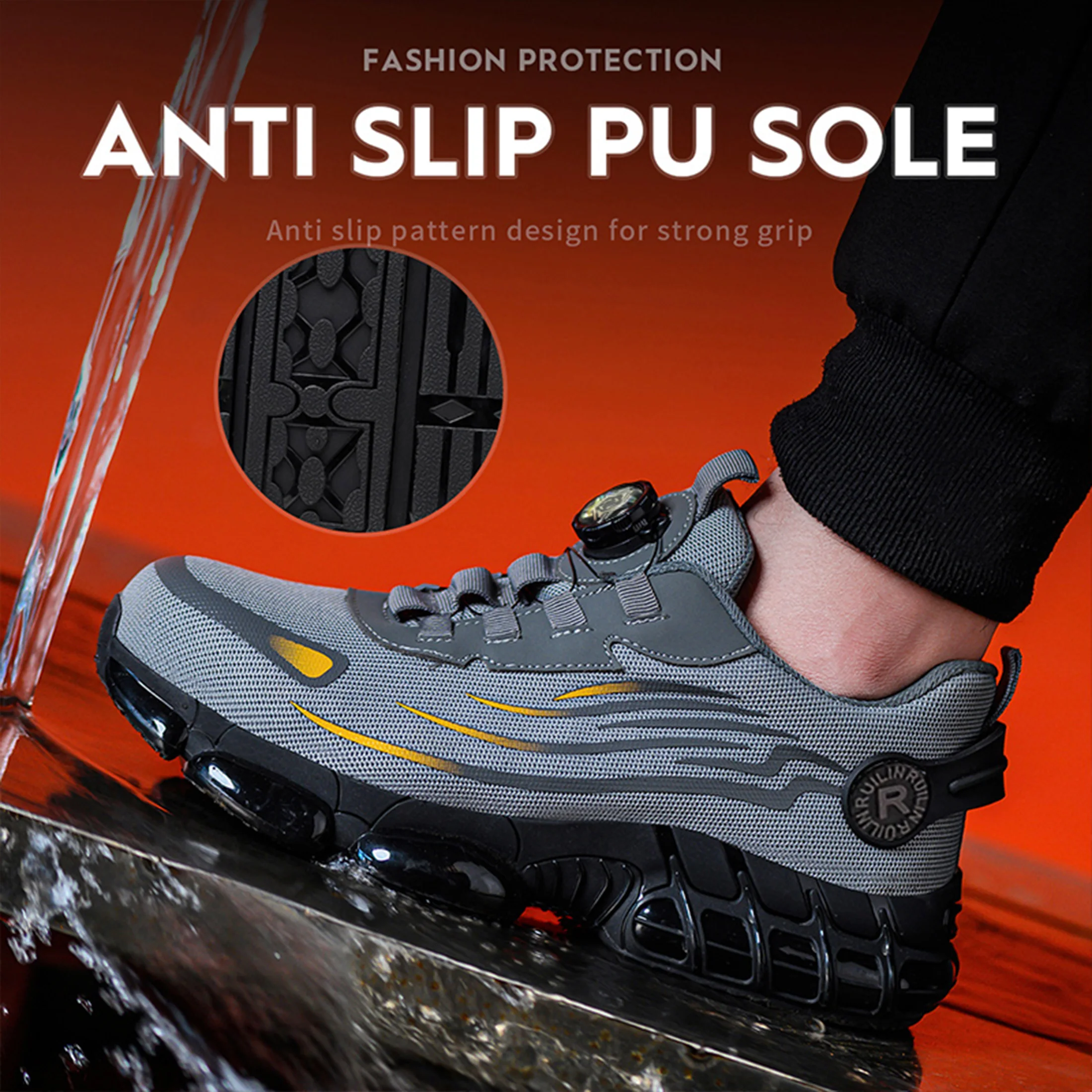 Zapatos de Seguridad con Botón Giratorio, Zapatos de Trabajo con Punta de Acero para Hombre, Zapatos Deportivos de Moda para Hombre, Botas de Protección de Seguridad, Zapatos de Trabajo para Hombre